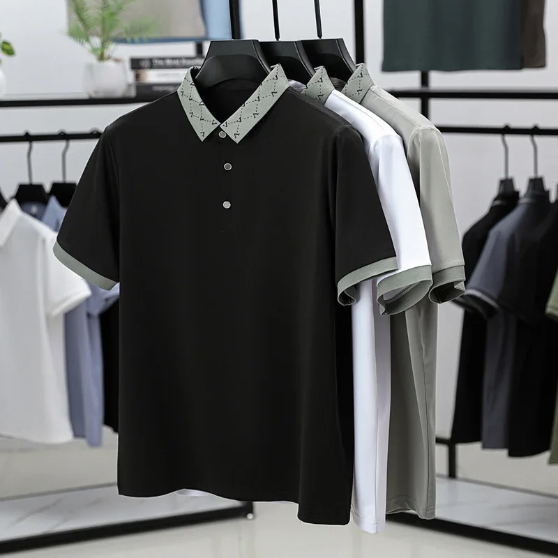 BROWON Summer Polo Shirt Men Short Sleeved Mulberry Silk Solid Color Button Social Dress Polo Tops Tees for Man 260305