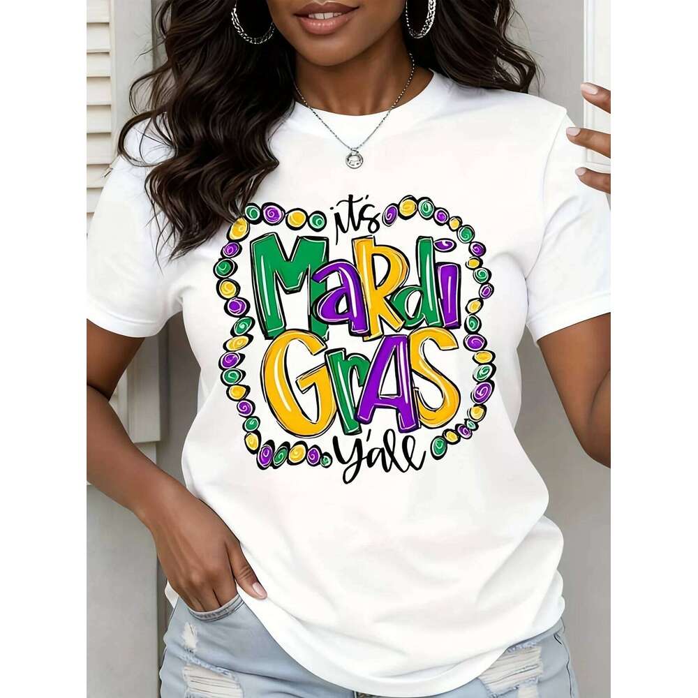 Men's Graphic T Shirts Festival Carnival Theme Colorful Mask Beads Print Crew Neck Casual Short Sleeve for Man Cotton Clothes XJ260306 XJ260306