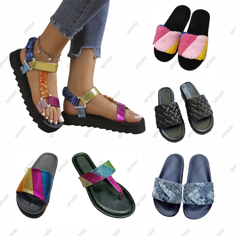 Designer Color Flat Sandals for Women Casual Light Black Slide Sandals Fashion Outdoor Beach Flip Flops Shoes Ladies Comfort Slippers Summer Footwear