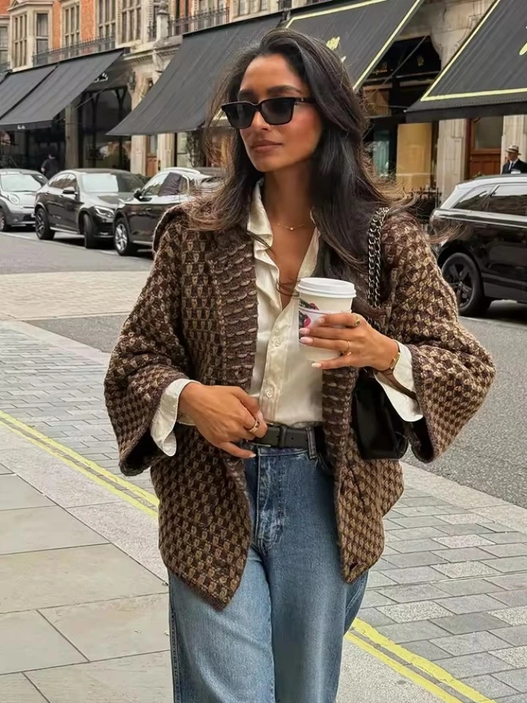 Autumn Brown Long Sleeve Knitted Cardigans Women Elegant Lapel Single Breasted Loose Sweater Coat Knitwear Korean Style 260305
