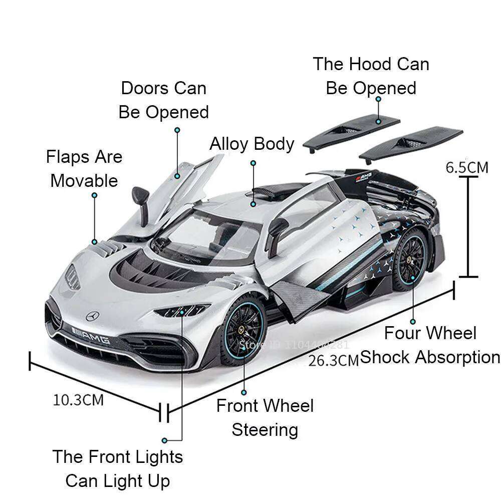 1:18 ONE GTR Alloy Sports Car Model Diecast Toys Doors Opened Sound Light Pull Back Miniature Vehices for Friend's Birthday Gift Z260306