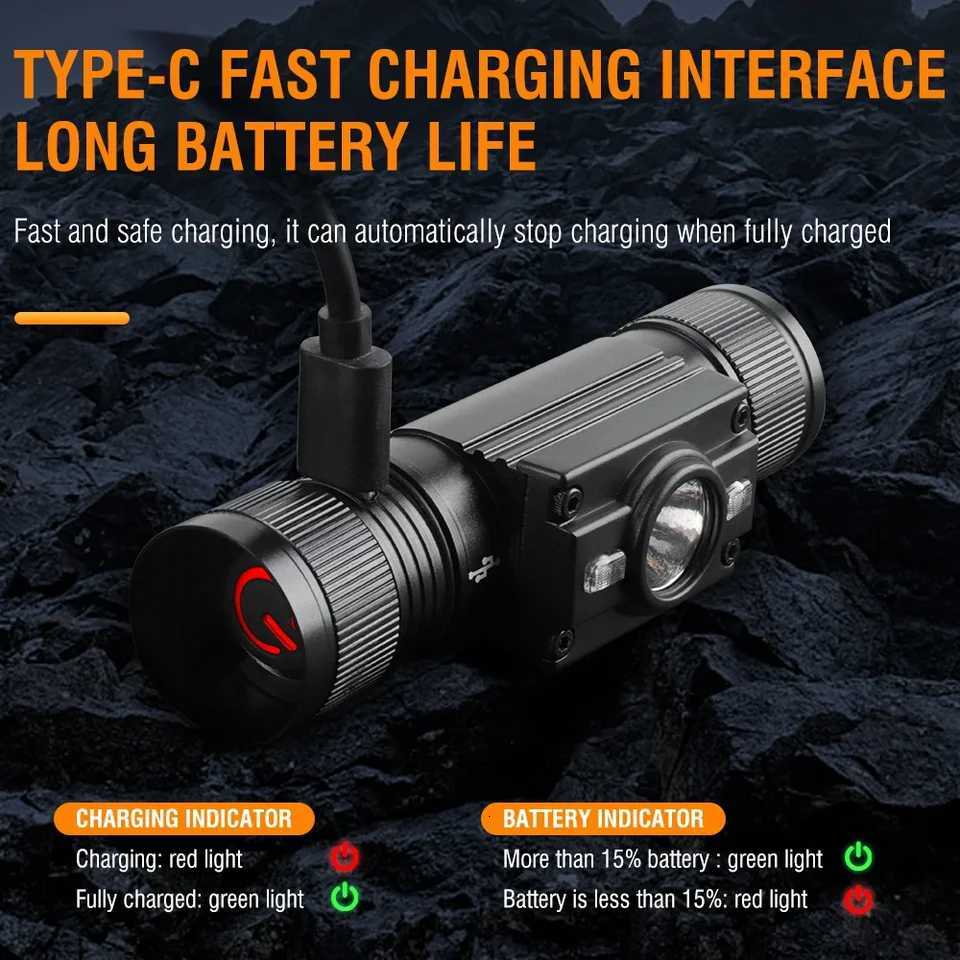 BORUiT HP300/HP500 LED Headlamp 7-Mode 1000LM Powerful Headlight Type-C Rechargeable Head Torch Camping Hunting Lantern H260307