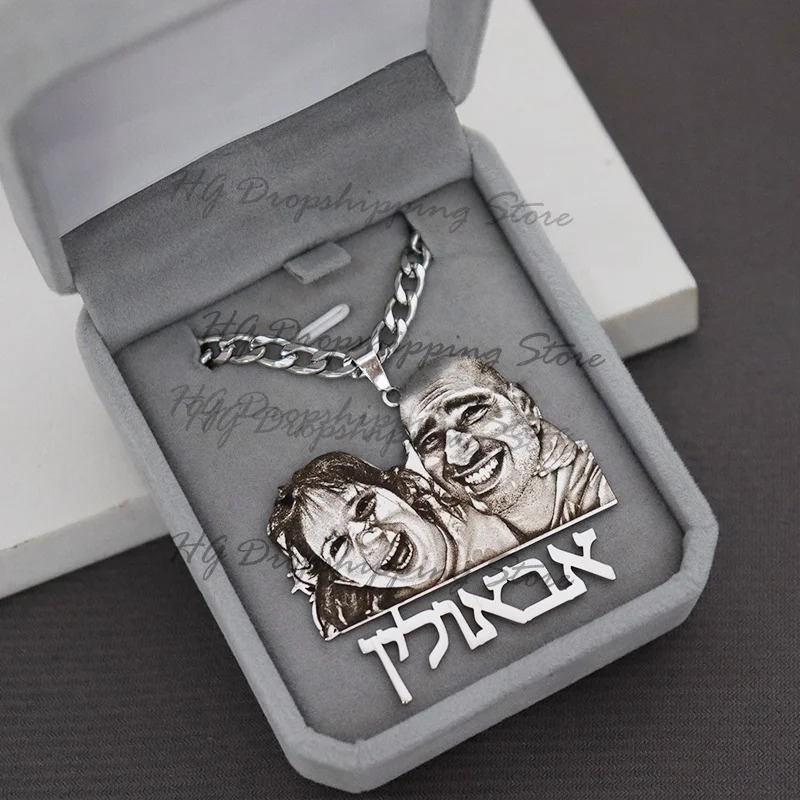 Custom Picture Nameplate Pendant Custom Po Necklace Engraved Portrait Necklace Christmas Gift for s Jewelry Family Gifts 260302