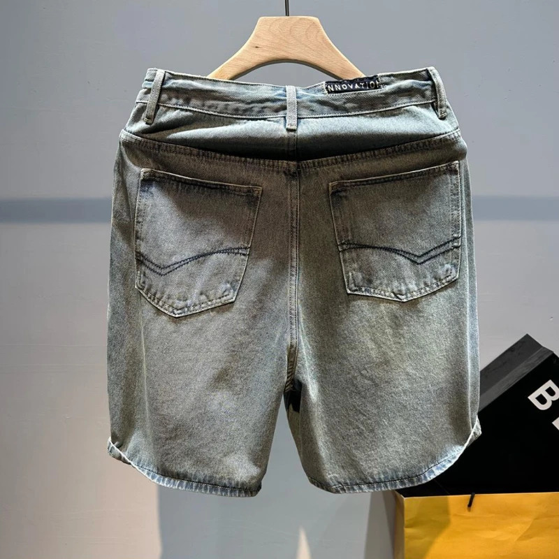 Mens Short Jeans Pants Buttons Black Wide Drawstring Male Denim Shorts Loose Baggy Summer Korean Fashion Harajuku Y2k Cowboy Xl 260306