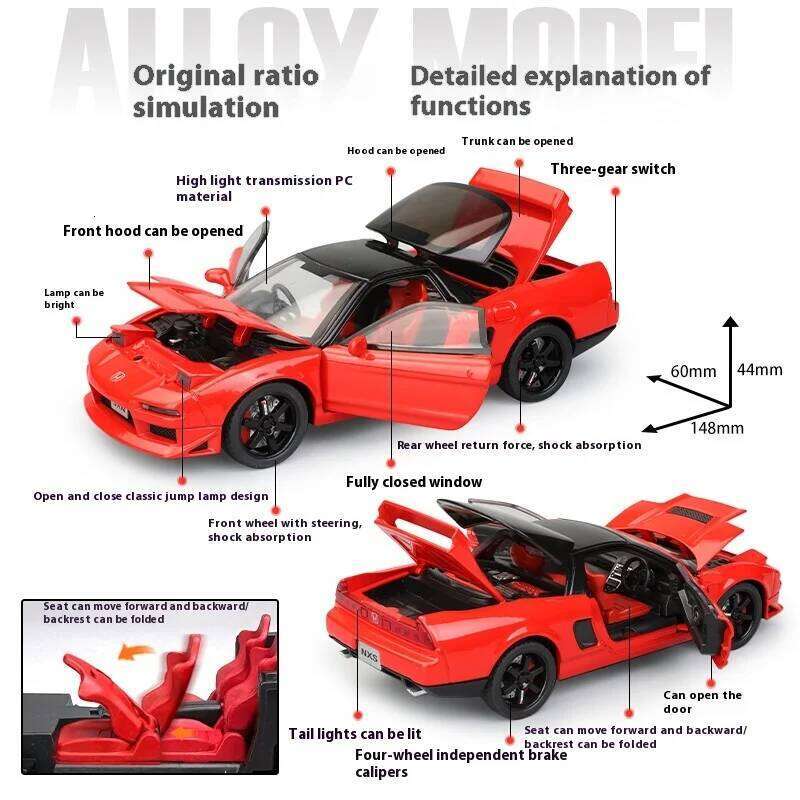 1:32 Honda Acura NSX NA1 Alloy Diecast Sports Car Metal Model Simulation Sound &light Toy Trendy Collect Ornament Gift for Kids Z260306
