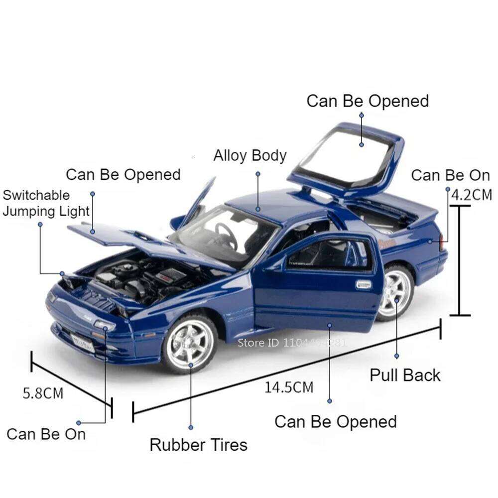 1:32 RX7 MX5 Models Alloy Diecast Car Toys with Sound Light Pull Back 4 Doors Opened Miniature Vehices for Children's Day Gifts Z260306