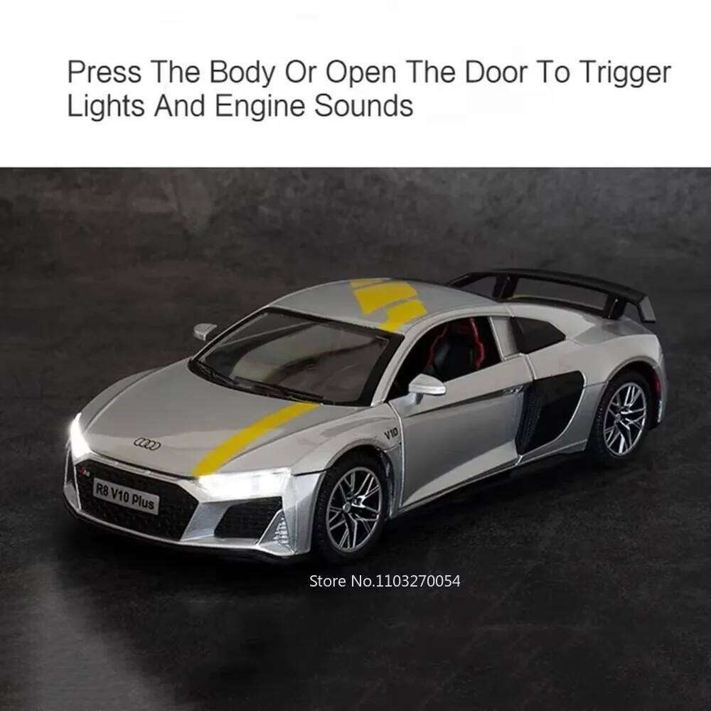 1:32 R8 V10 PLUS C260L Alloy Diecast Car Model Toys Sound Light Pull Back Doors Opened Rubber Tires Miniature Vehices Boys Gifts Z260306