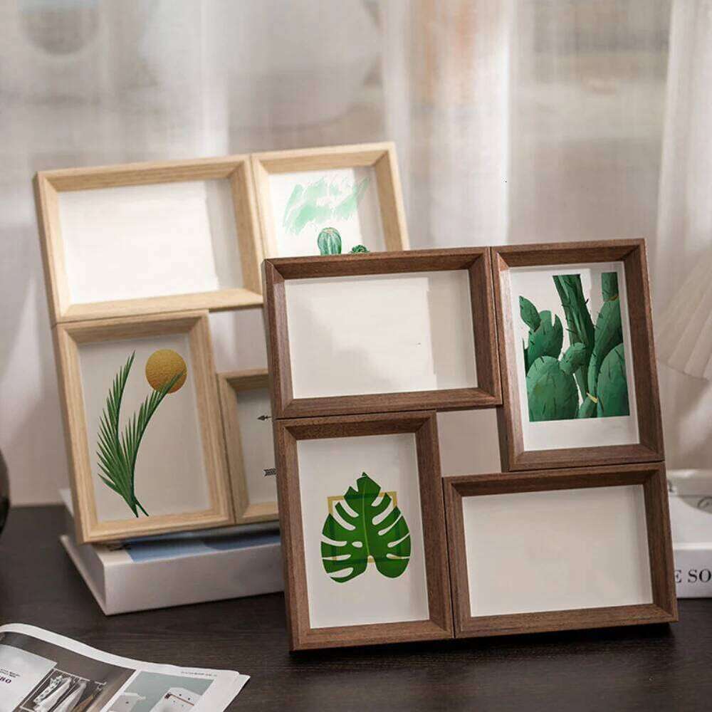 Composite Wood Four Square Photo Frame with Multiple Display Options for Wall Tabletop Enhancing Your Home or Office Decor H260306