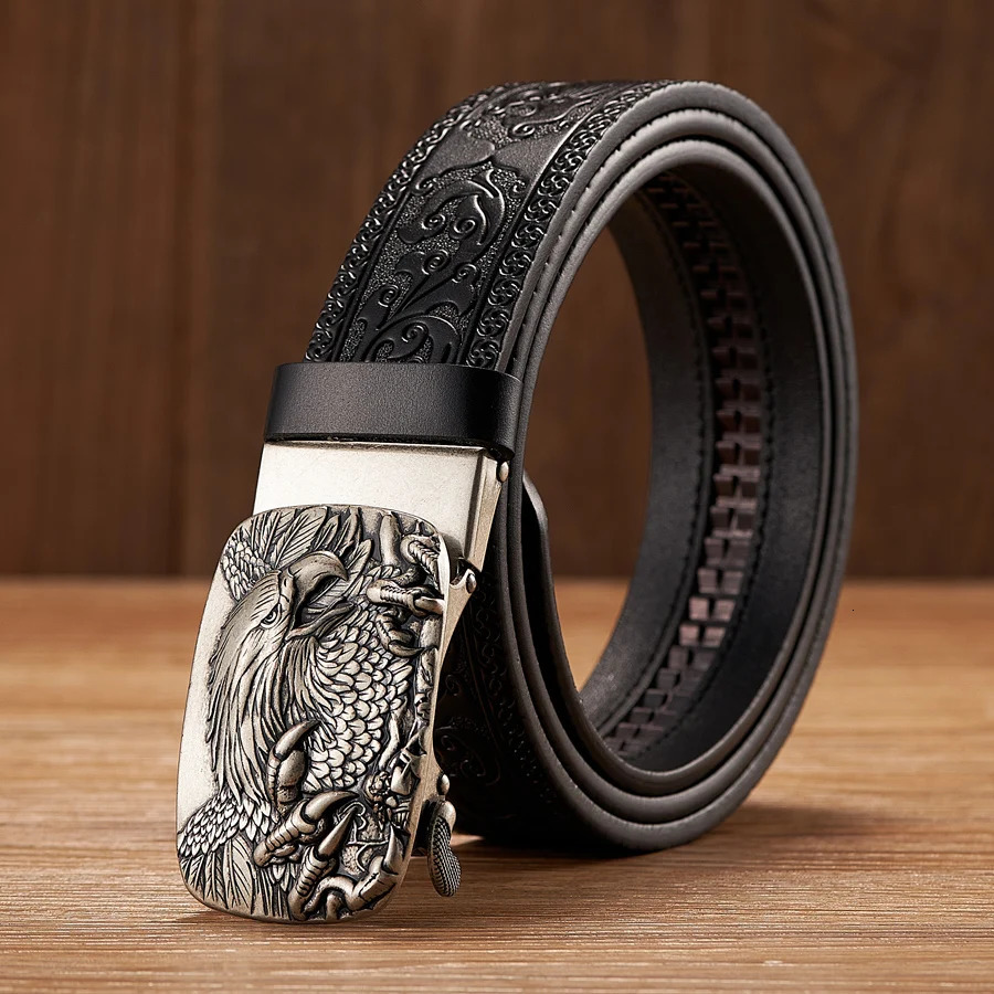 35CM Eagle Automatic Buckle Belt Emboss Cowskin Belt Quality Men Wasitbad Strap Genuine Leather Gift Business Belt For Jeans 260302