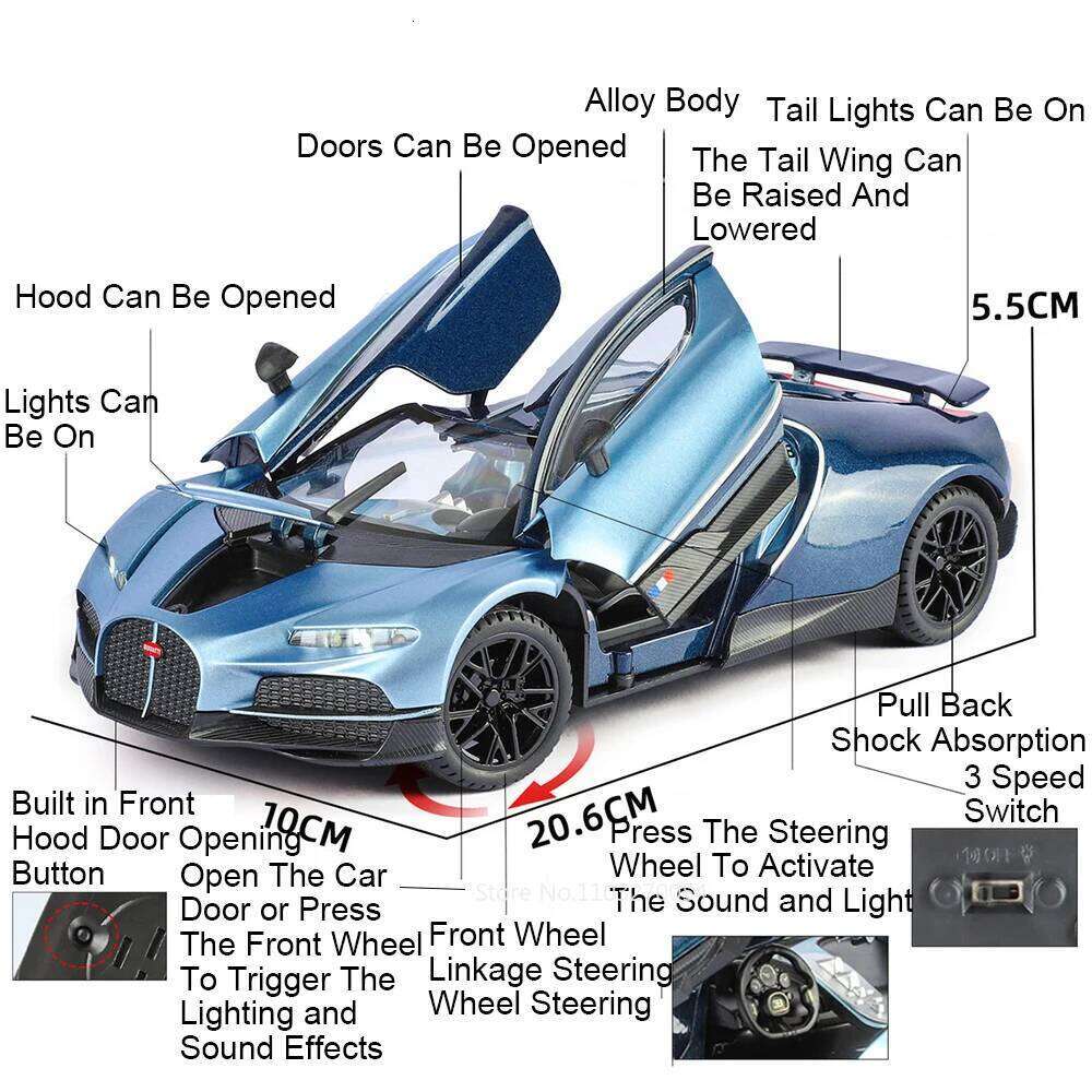 1:24 Tourbillon Bolide Miniature Models Diecast Alloy Car Toys Sound Light Pull Back Doors Opened Vehices Christmas Gift for Boy Z260306
