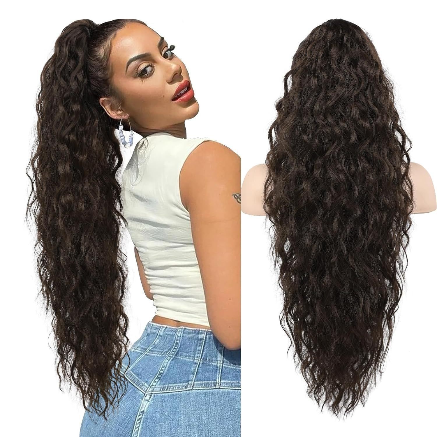 Synthetic Wigs Gladys Water Wave Ponytail Heat Resistant Synthetic Fiber Curly Drawstring Ponytail Hair for Black Women 231204