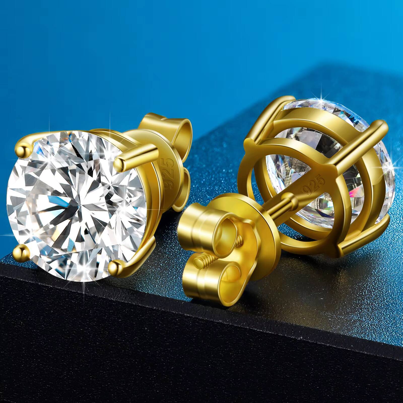 Online Store Hot Sale USA Warehouse 925 Sterling Silver VVS Moissanite Diamond Classic Screw Back Stud Earrings