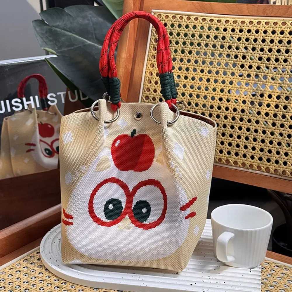 Cute Knitted Bucket Bag Creative Pattern Versatile Wrist Bag Portable Leisure Handbag for Women H260306