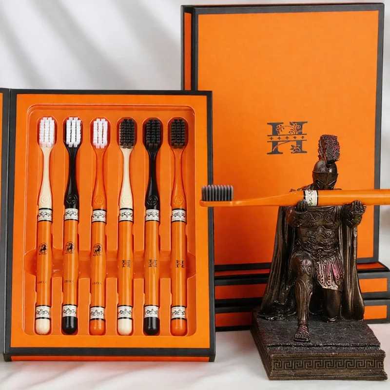 This 6-piece orange-themed toothbrush gift box set with soft bristles making it portable and ideal for adult daily home oral care.T260307