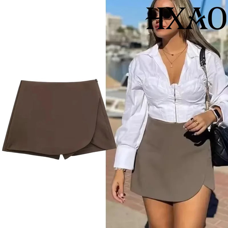 HXAO Womens Skort High Waist Brown Skirt Pants Stylish Summer Pink Black Mini Skirt Shorts Asymmetric Casual Off White Skort 260228