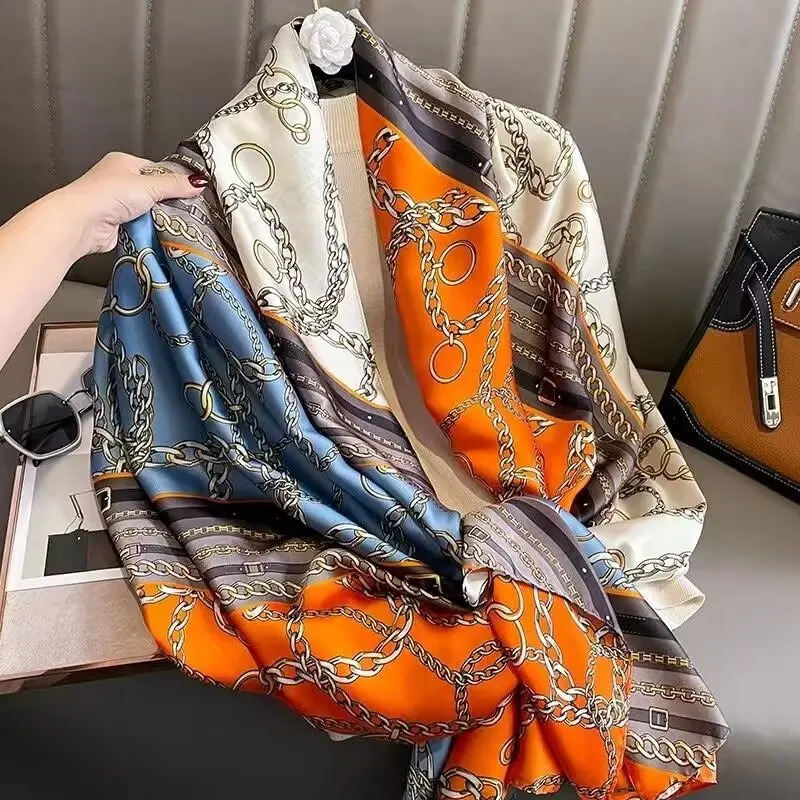 1 pcs 90x180cm silk satin scarf artistic style retro plant and floral print shawl elegant and light gift for mom 260302