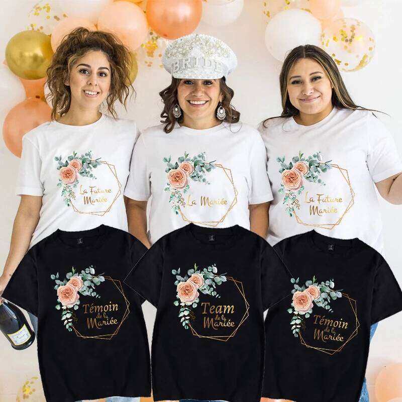 EVJF Future T-shirt French Bridal Wedding Team Bride Tops Bachelorette Hen Party Tshirt Women Flower Wreath Graphic Tees XJ260306 XJ260306