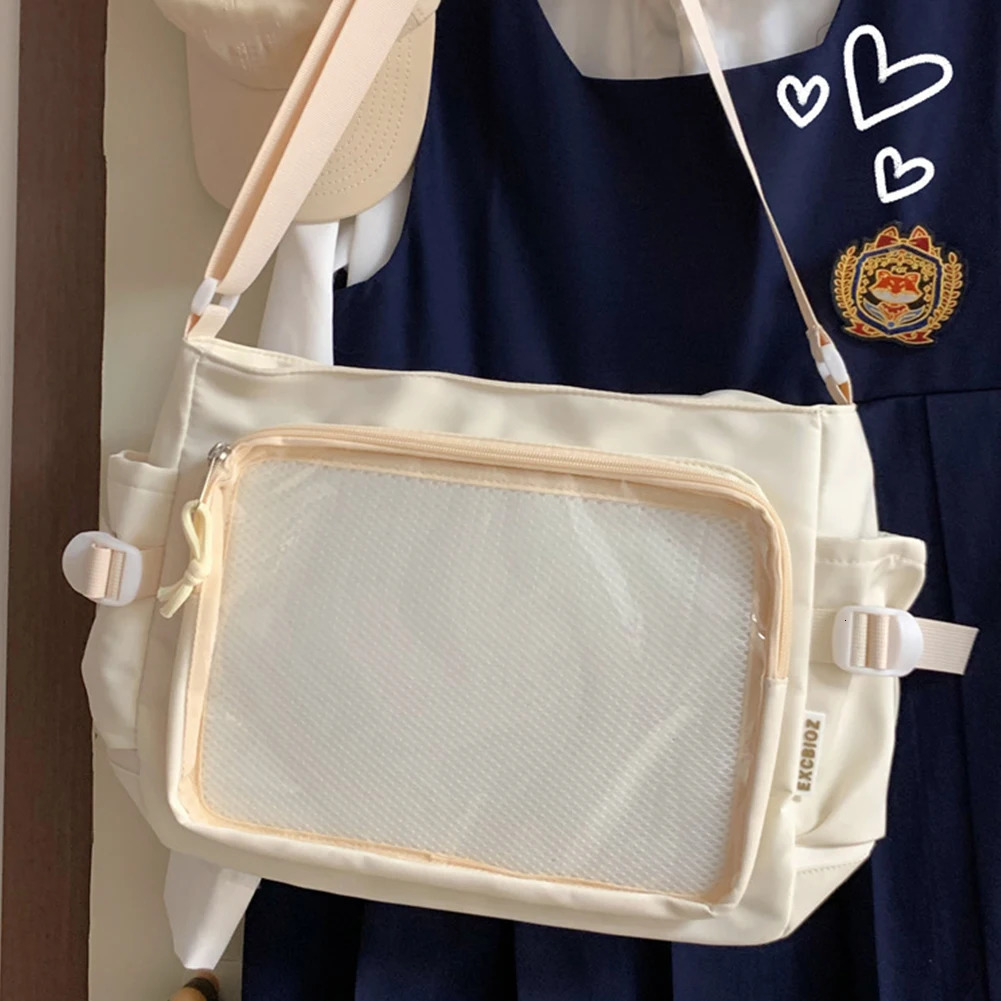 Women Ita Bag Japanese Style Shoulder Purse with Clear Window Cartoon Book Bag Multi-pockets Adjustable Strap Trendy Outdoor Bag 260306