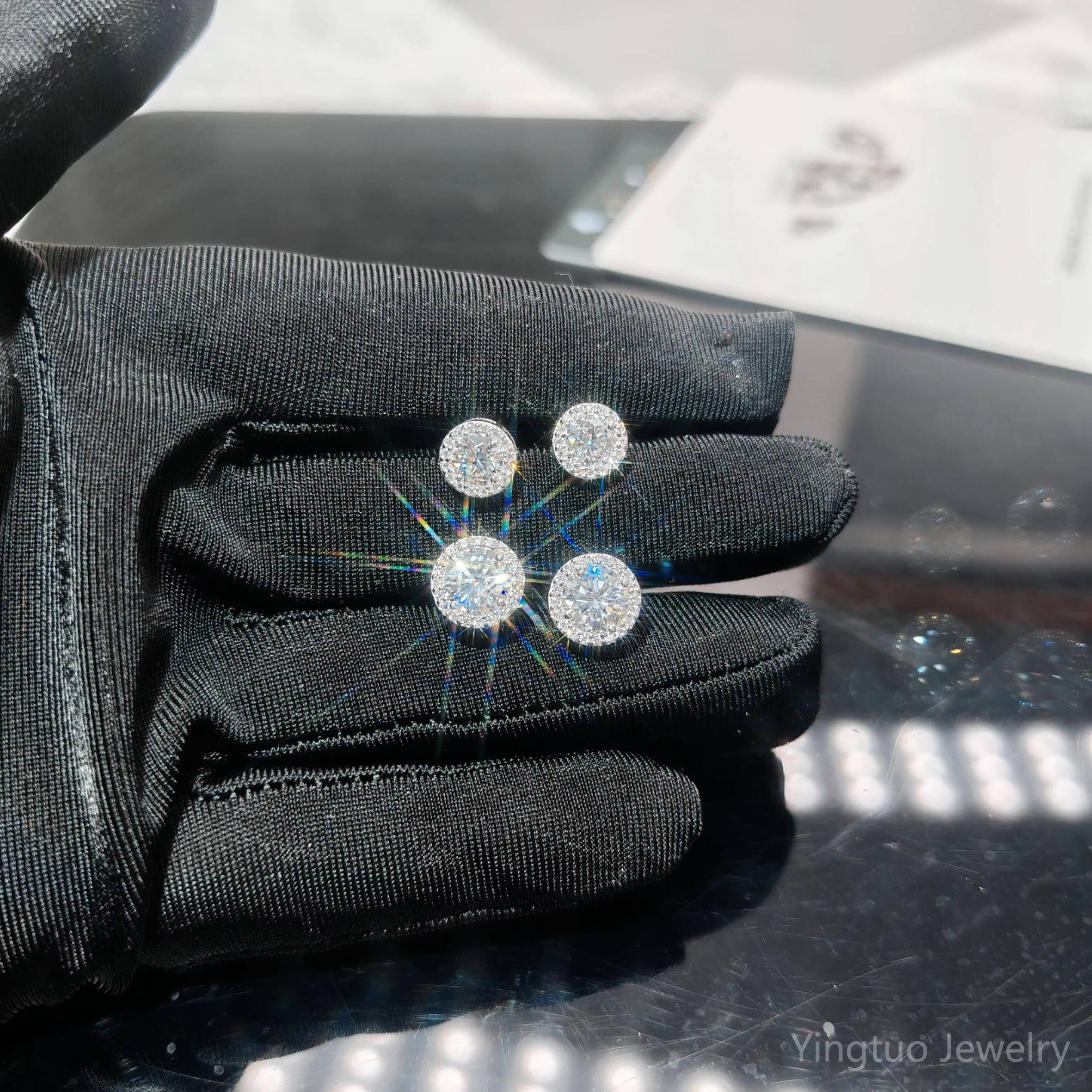 925 Sterling Silver Moissanite Diamond White Gold Stud Earrings Screw Back with GRA Certificate