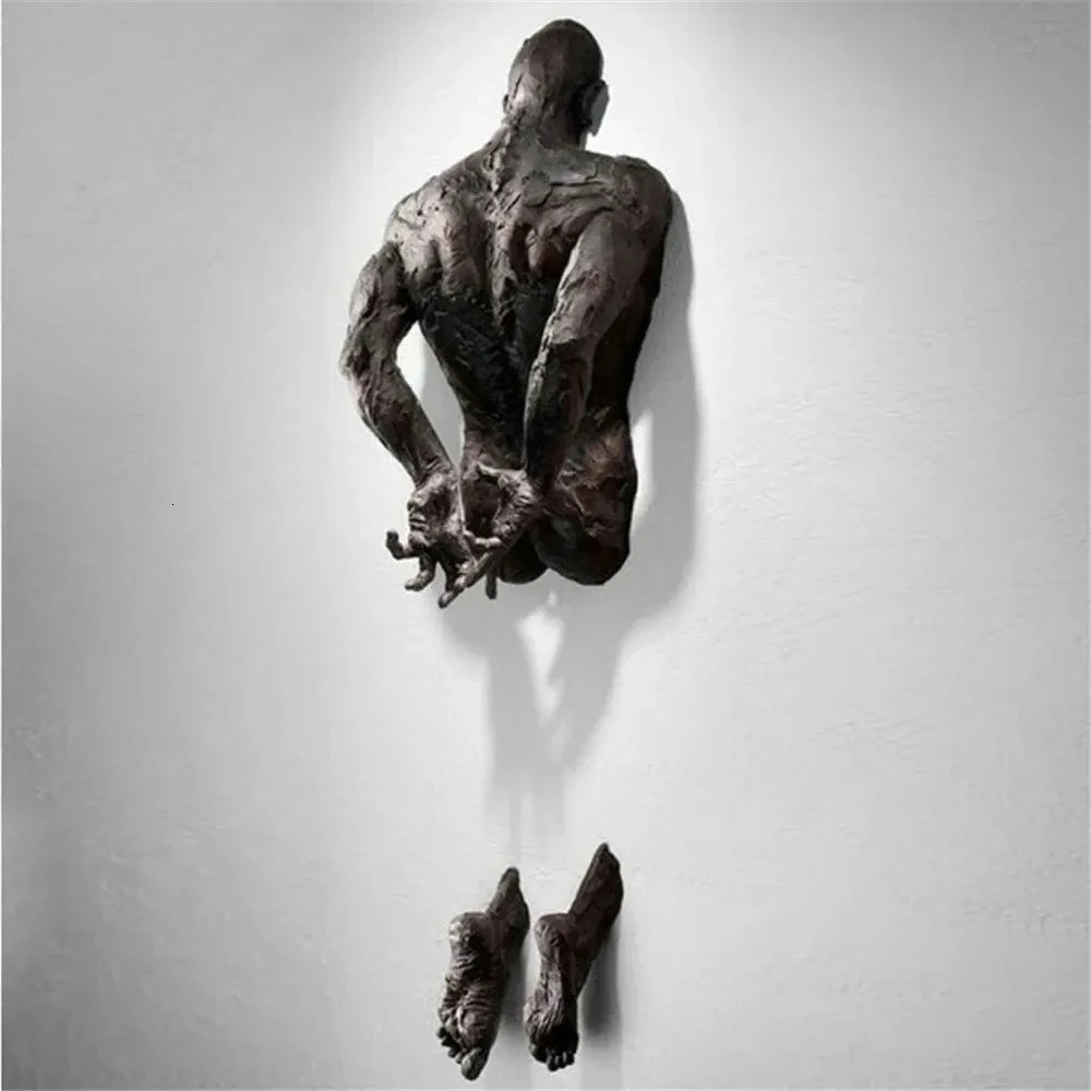 Copper Wall Decor Abstract Character Resin Rock Climbing Man Statue Sculpture Background Wall Art 3D Through Wall 260307 - view 6