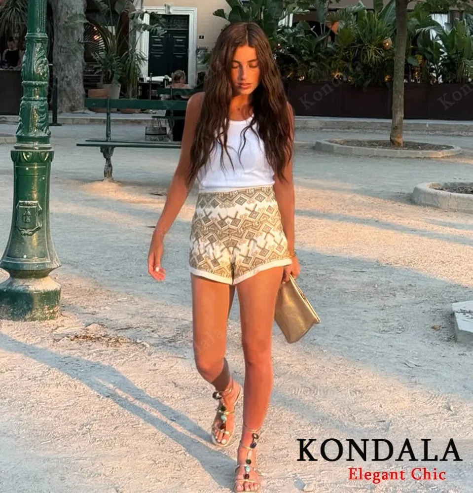 KONDALA Lady Embroidered Shorts Vintage Boho Slim Mini Shorts Summer Fashion High Street Holidays Women Shorts 260306