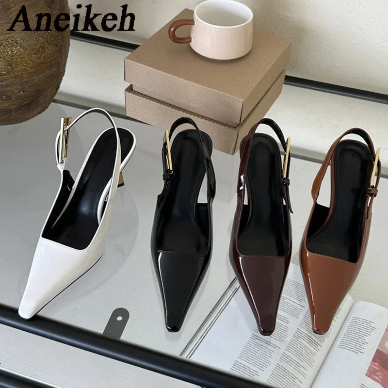 Aneikeh Summer Band Women Pumps Shoes Fashion Shallow Slip On Slingback Sandals Thin High Heel Dress Sexy Pumps Shoes 260306