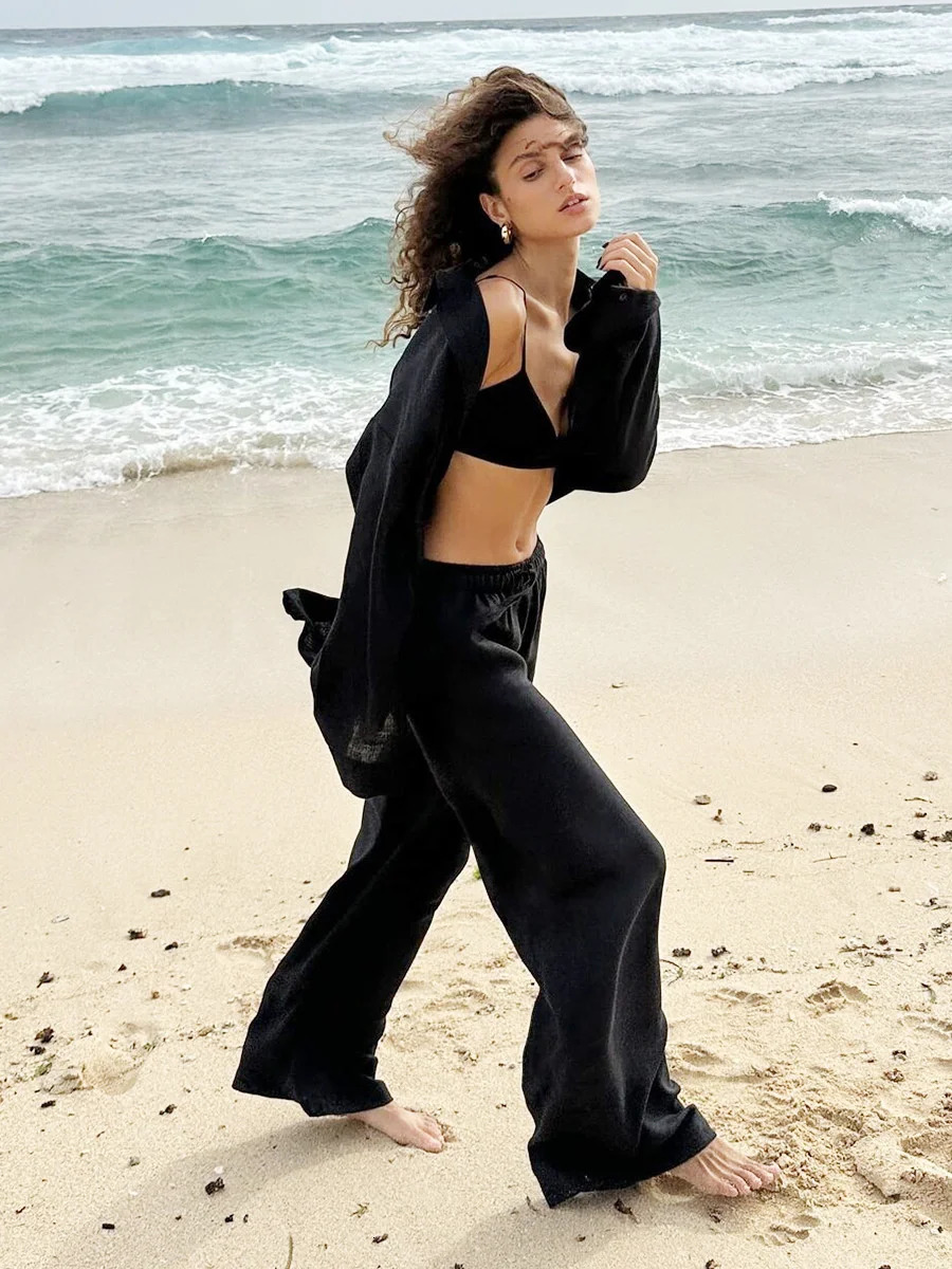 Women Casual Cozy Lapel Pink Shirt Pants Suits Fashion Single Breasted Blouses Elastic Waist Pant Set Spring Loose Outfits 260306