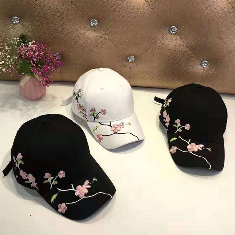 JK Korean Flower Embroidery Baseball Caps Women Girl Cute Plum Outdoor Long Brim Sun Visor Hats Cotton Adjustable Sports Cap Y260304