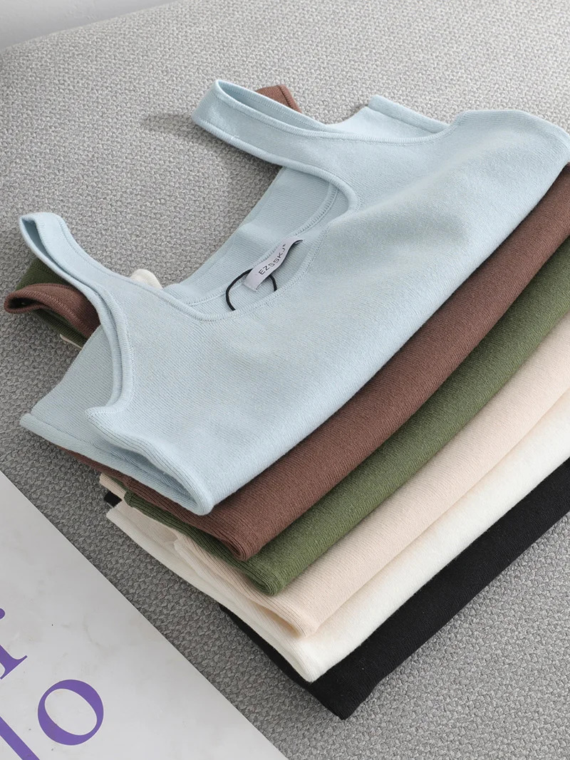 high quality chic basic U-NECK Summer white knit Women tank top sexy sleeveless t-shirt vintage top casual crop top t shirt 260306
