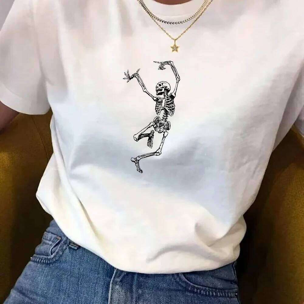 Skeleton Dance Graphic Women Men T-Shirt Summer Fashion Bohemian Vinatge Gothic Tee Short Sleeves Female Funny Halloween Top XJ260306