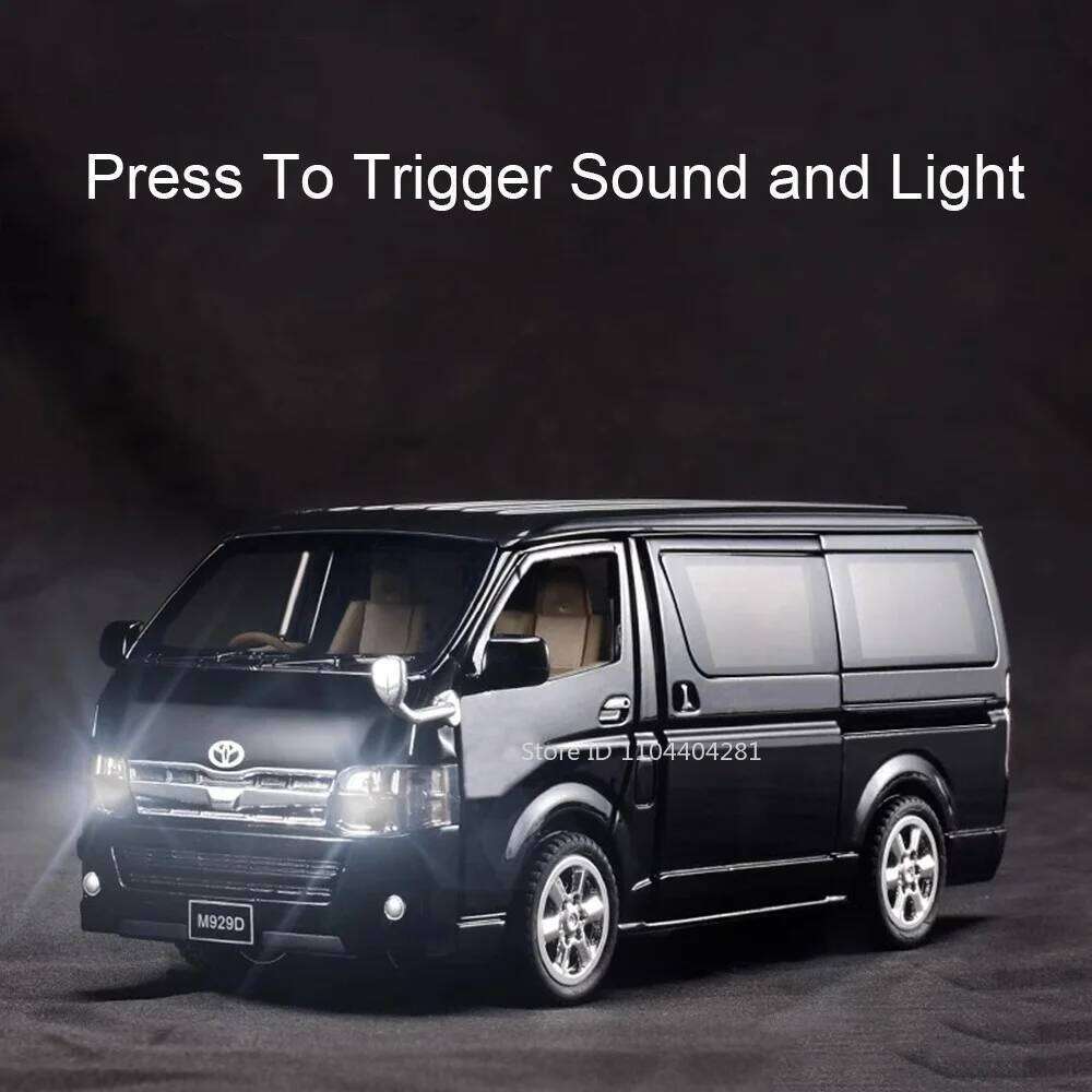 1:32 Hiace Alphard Car Toys Diecast Alloy Model Doors Opened Sound Light Pull Back Rubber Tire Miniature Vehice Boy Fun Toy Gift Z260306