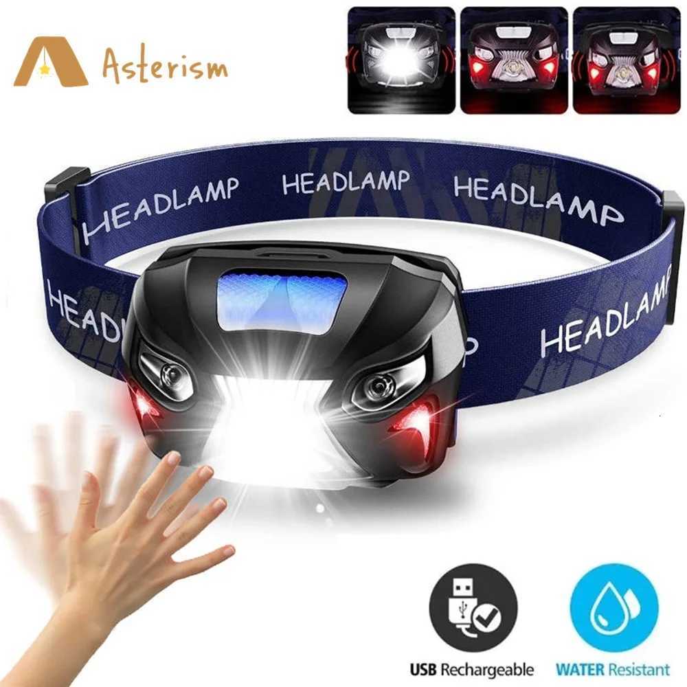 8 Mode Powerfull Headlamp Body Motion Sensor Head Flashlight Usb Rechargeable LED Headlight Camping Torch Flash Light Head Lamp H260307