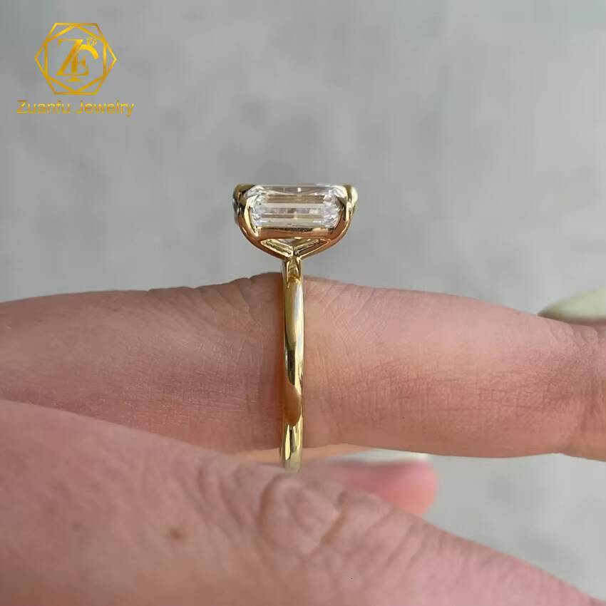 Factory Wholesale Custom 14K Real Solid Gold Au585 Moissanite Toi Et Moi Ring Double Stone Pear Emerald Ring