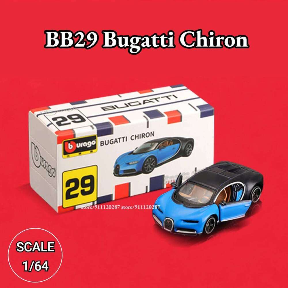 Bburago 1:64 Mini Car Model, BB29 Bugatti Chiron Scale Metal Diecast Miniature Art Replica Vehicle Collection Toy Z260306