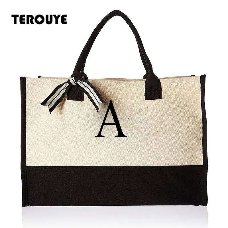 Tote Fashion Canvas Totes Letters Flower Portable Shoulder Shopping Casual Beach Bag Large Capacity Handbag Wholesale TEROUYE