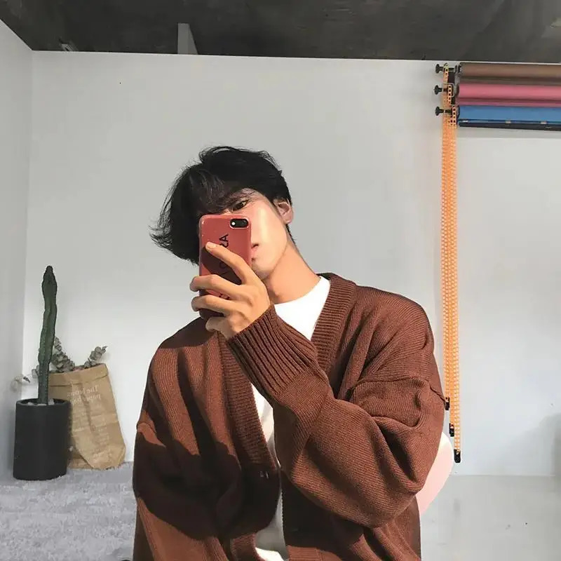 Mens Clothing V-neck Single-breasted Mens Wear Knitted Sweater Loose Solid Color Knitted Cardigan Coat Autumn 260306
