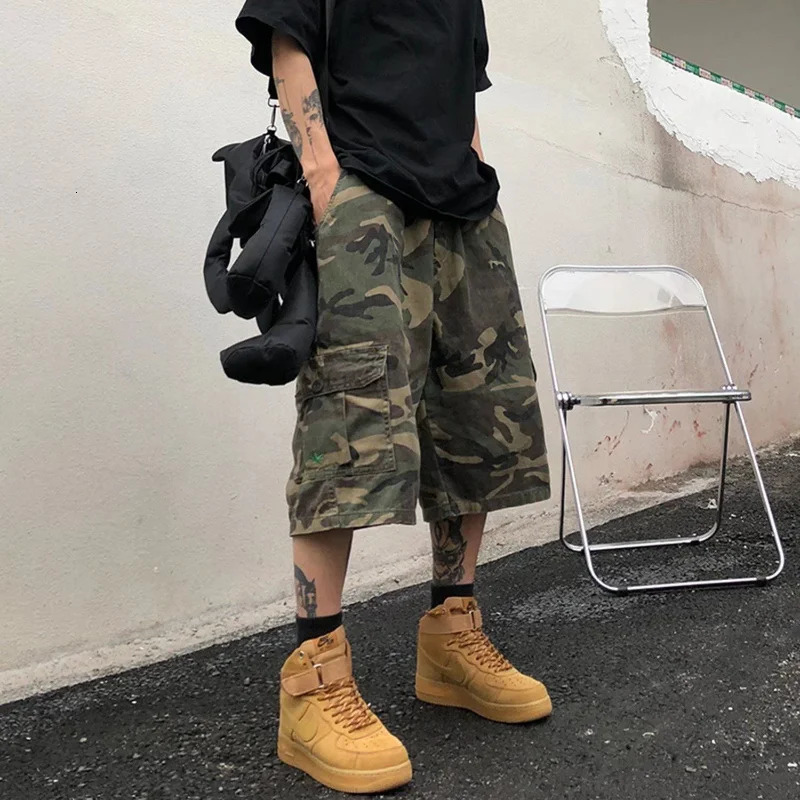 Streetwear Men Women Camouflage Cargo Shorts Summer Vintage Y2k Elastic Waist Outdoor Sports Casual Baggy All-match Wide Pants 260306
