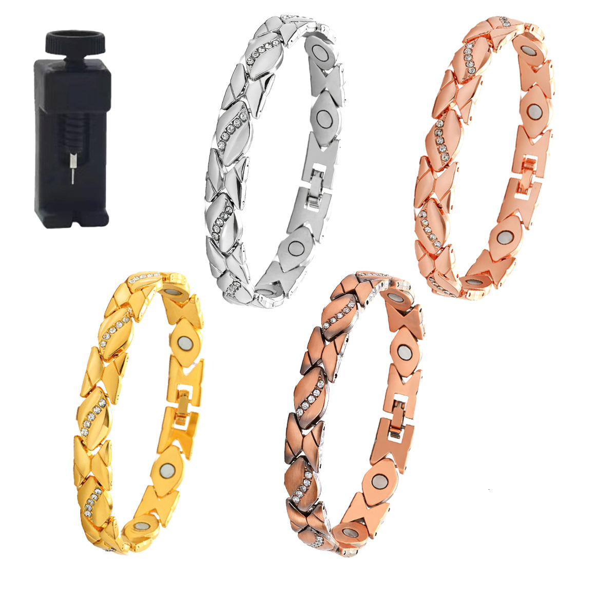 Luxury Brand Designer Jewelry Diamond Magnetic Stripe Antique Red Copper Brushed Adjustable Designer Bracelet For Couples