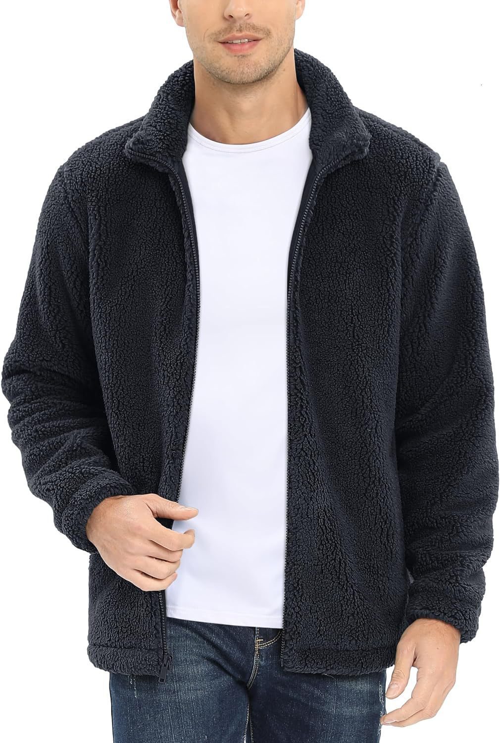 MAGCOMSEN Winter Mens Hoodies Zip Up Fuzzy Sherpa Lined Fleece Hooded Sweatshirt 2 Pockets Warm Heavy Thick Jacket 251205
