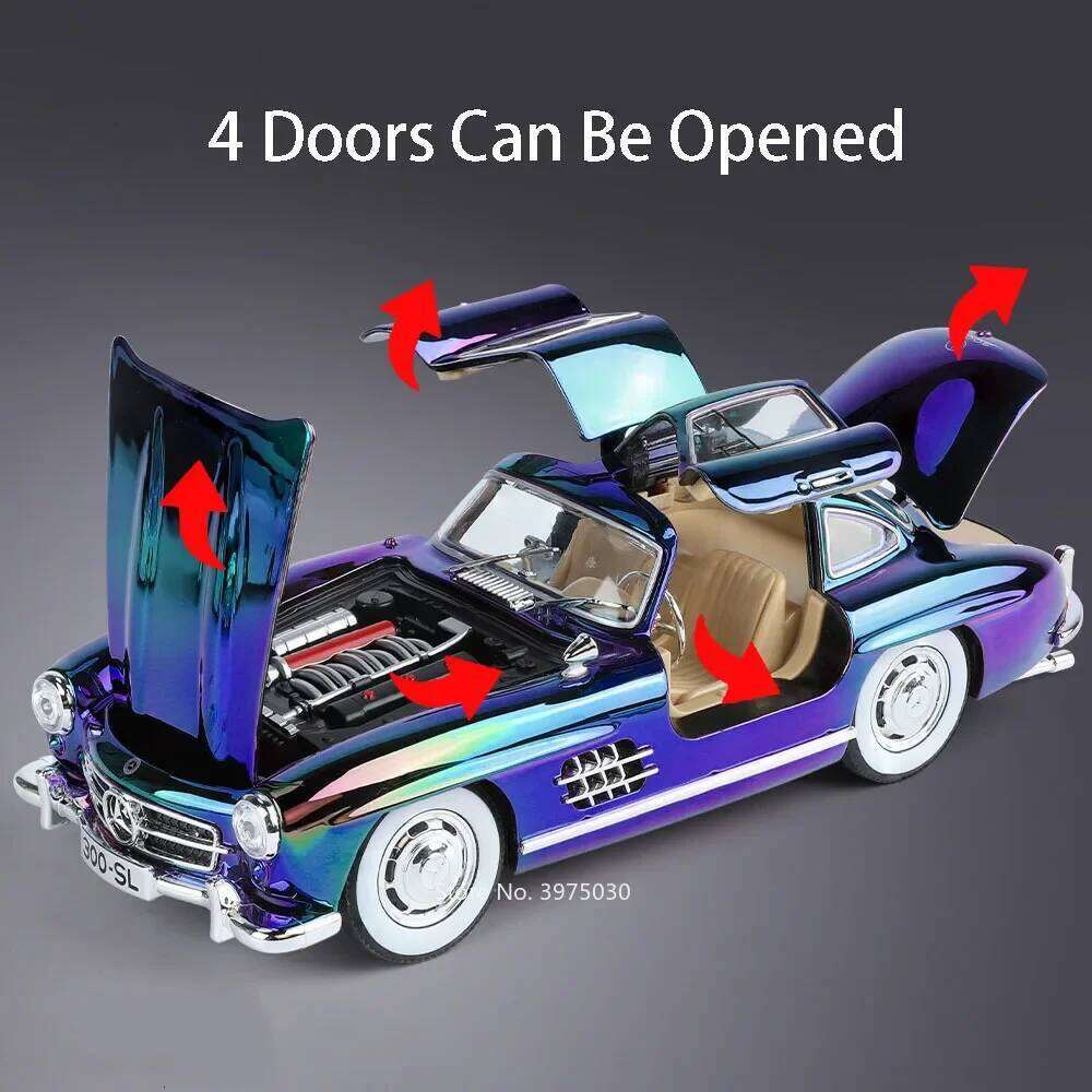 1:24 Scale Miniature Alloy 300SL Vintage Cars Toys Models 4 Doors Opened Vehicles Sound Light Car Kids Children's Day Gifts Z260307