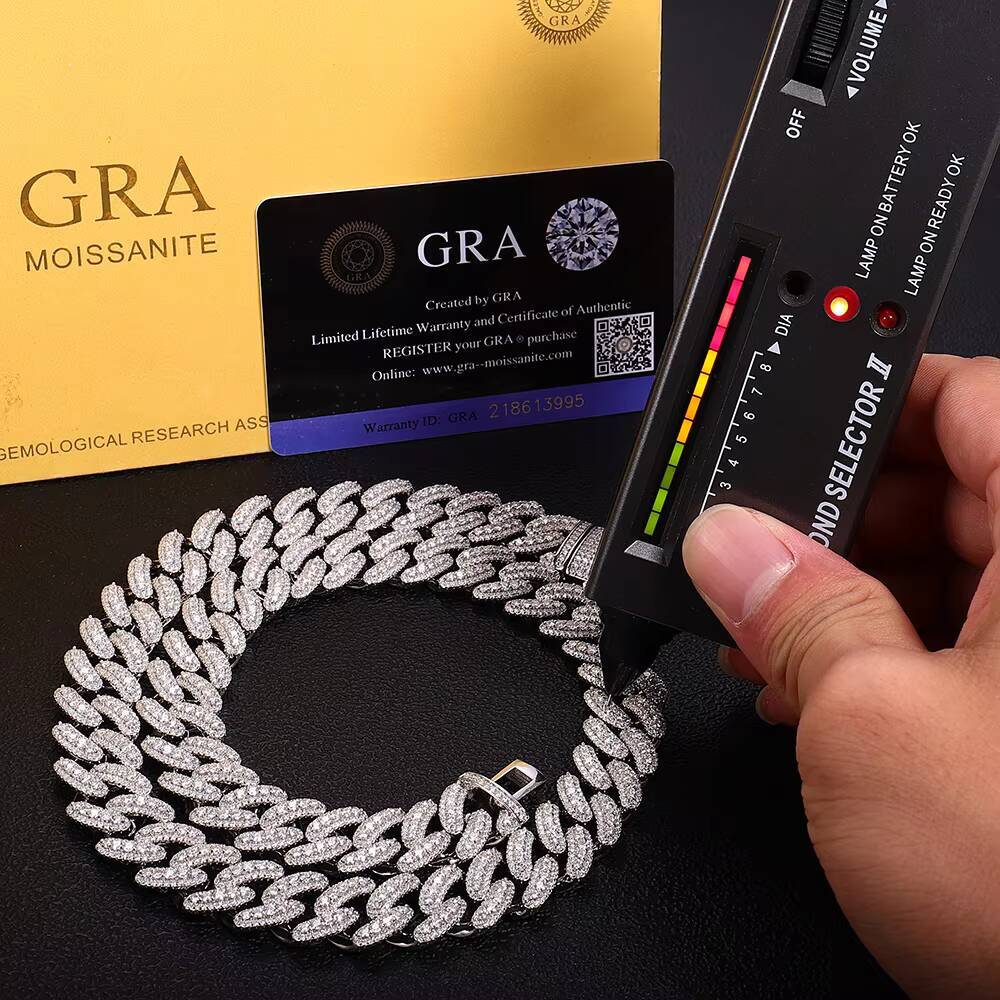 Custom Vvs Moissanite Cuban Link Necklace Iced Out Hip Hop Style White Gold 925 Silver Cuban Chain Fine Men Jewelry