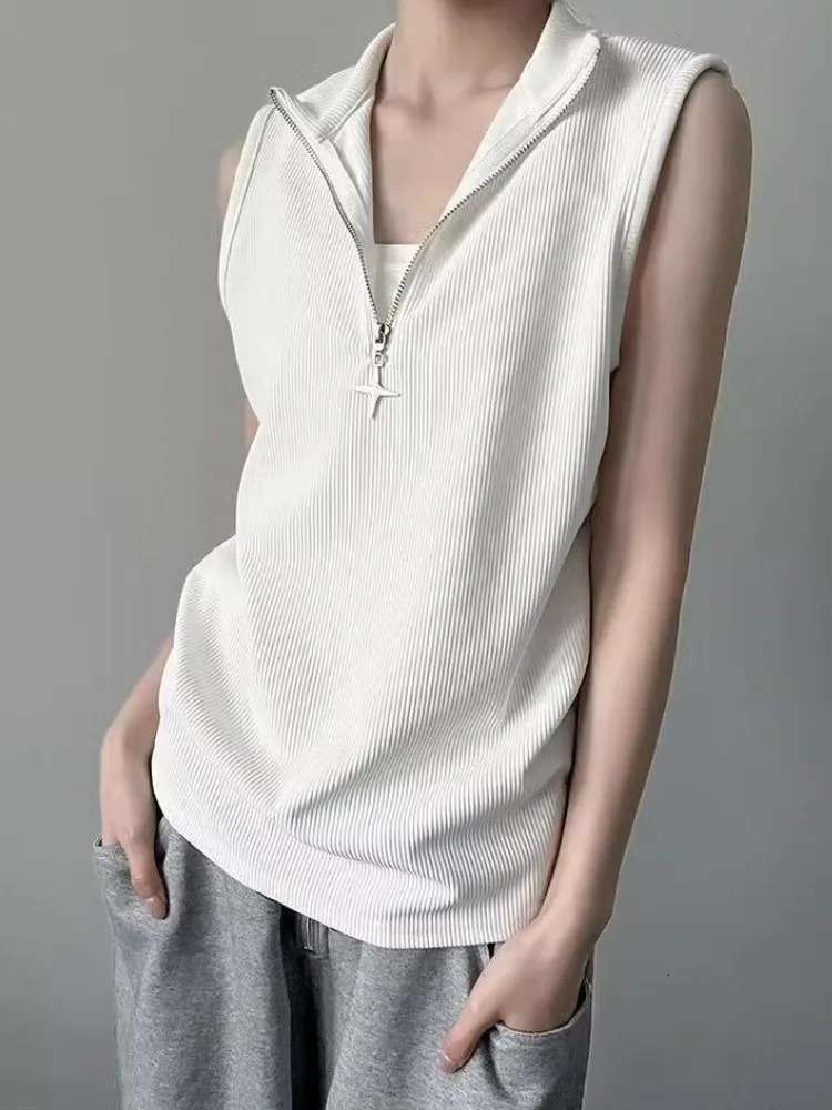 Gothic Tank Top Men and Women Harajuku Punk Vintage Stand Neck Zipper Streetwear Sleeveless Tanks Y2k Aesthetic Solid Camisoles 260306