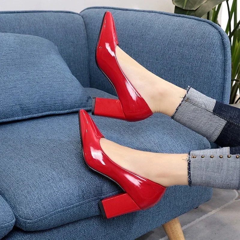 High-heeled Shoes Women Pointed Shallow Mouth Shoes Womens Thick-heeled Fashion Shoes Plus Size 43 Zapatos Para Mujer 260306