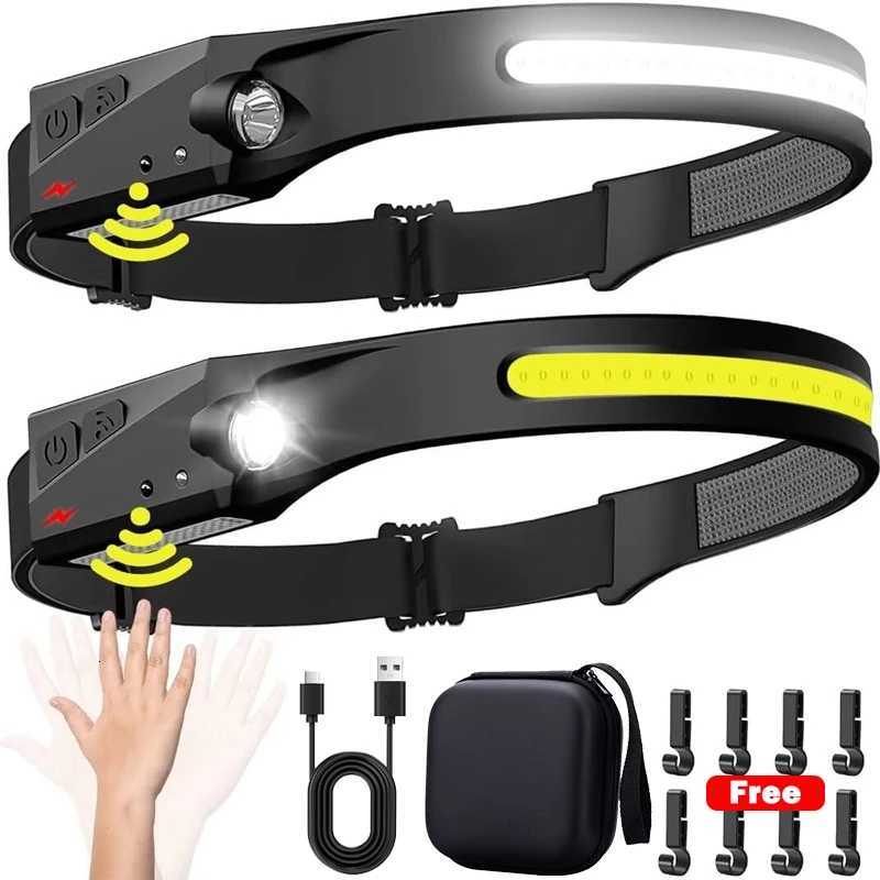 Induction Headlamp COB LED Sensor Head Lamp Built-in Battery Flashlight USB Rechargeable Head Torch 5 Lighting Modes Headlight H260307