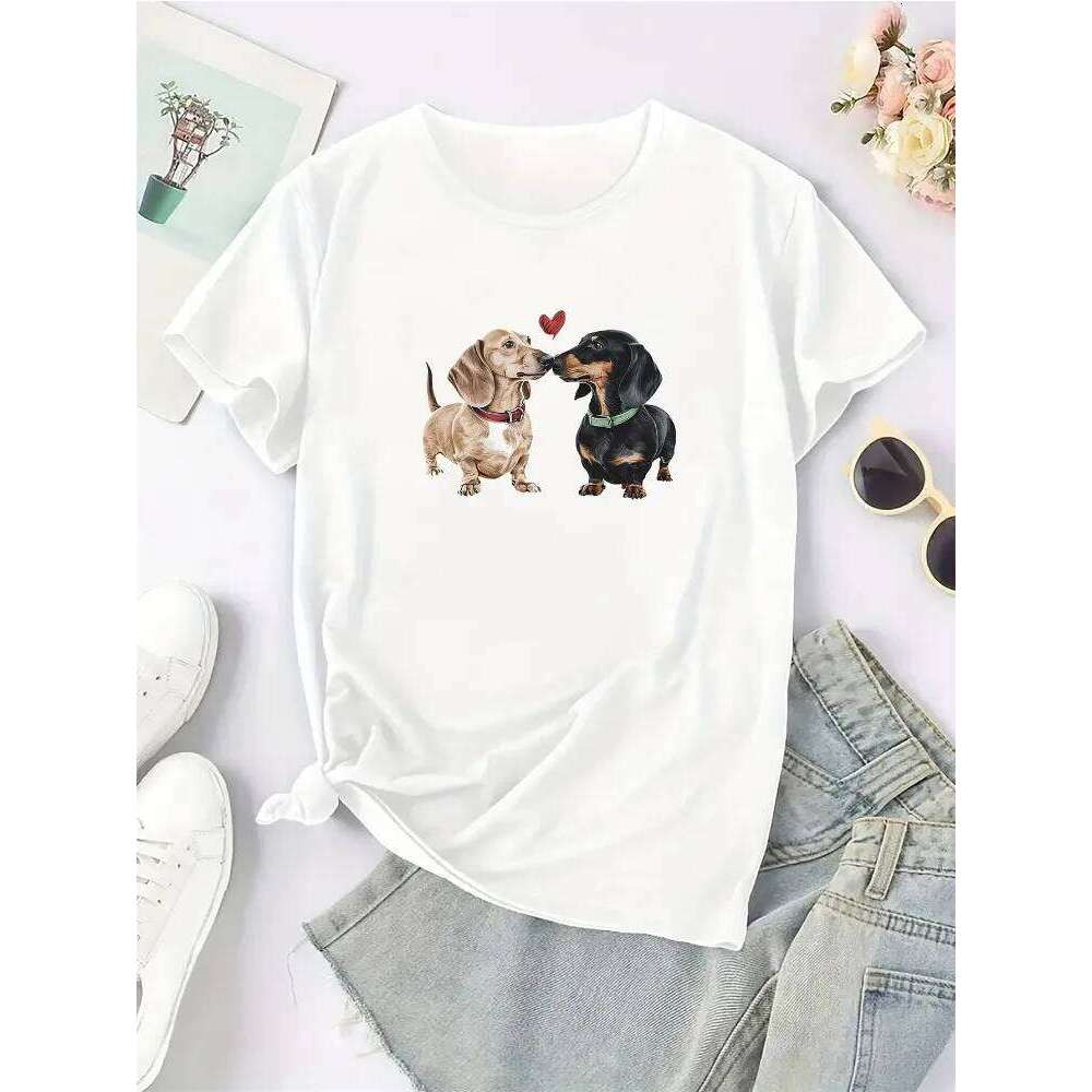 Women's Crew Neck Dachshund Print T-Shirt Fun Short Sleeve Casual Top Graphic T Shirts Summer Streetwear Y2K XJ260306 XJ260306