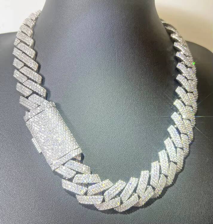 Heavy Silver Weigh 925 Silver Cuban Link Chain with 3rows4rows VVS Moissanite Diamond Necklace/bracelet for Hiphop Life