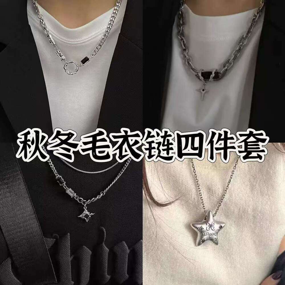Cuban hip-hop black gemstone necklace, men's street style, niche, unisex, high-end, stylish, trendy collarbone chain, niche