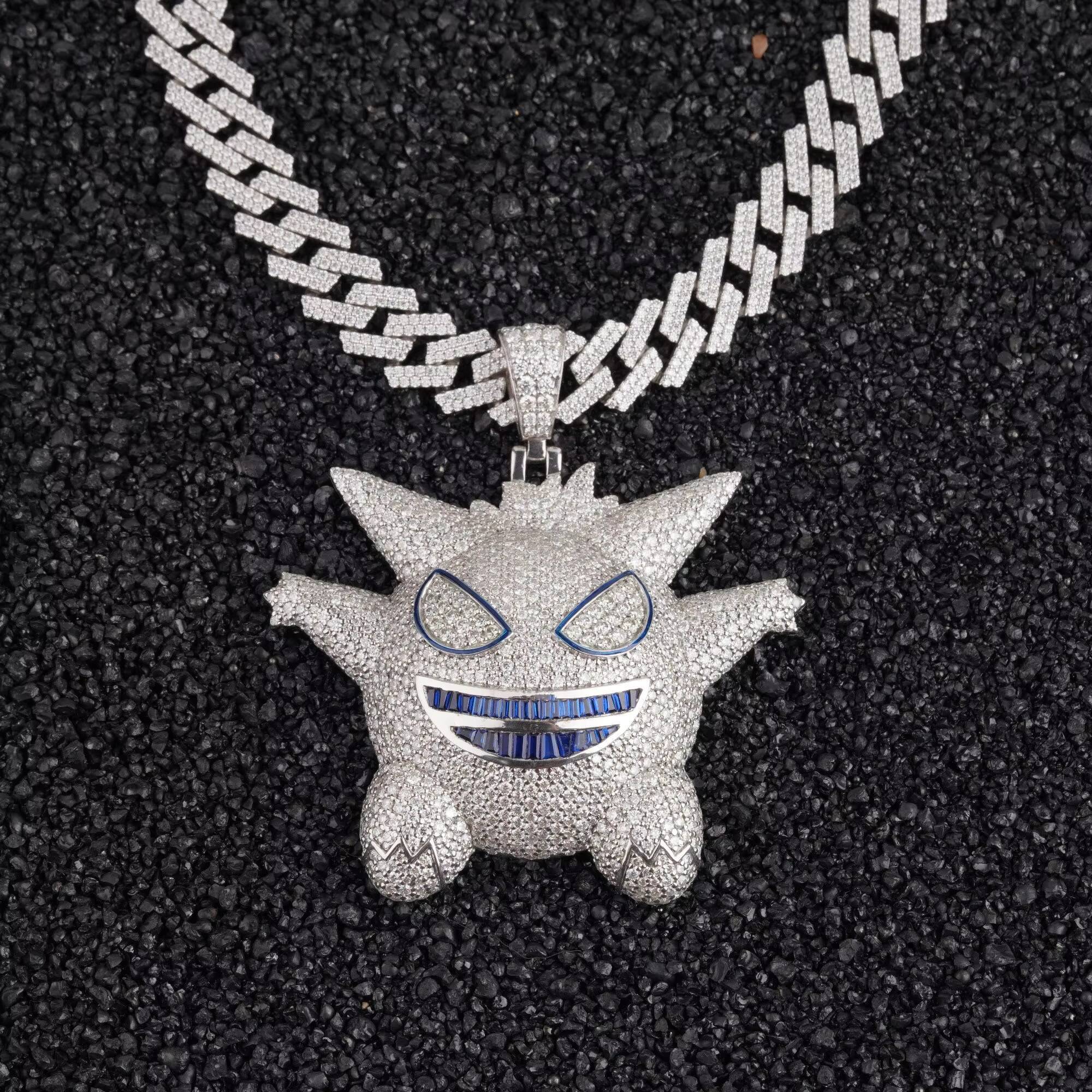 Hip Hop Vintage Sterling Silver Moissanite Charm Pendant Necklace