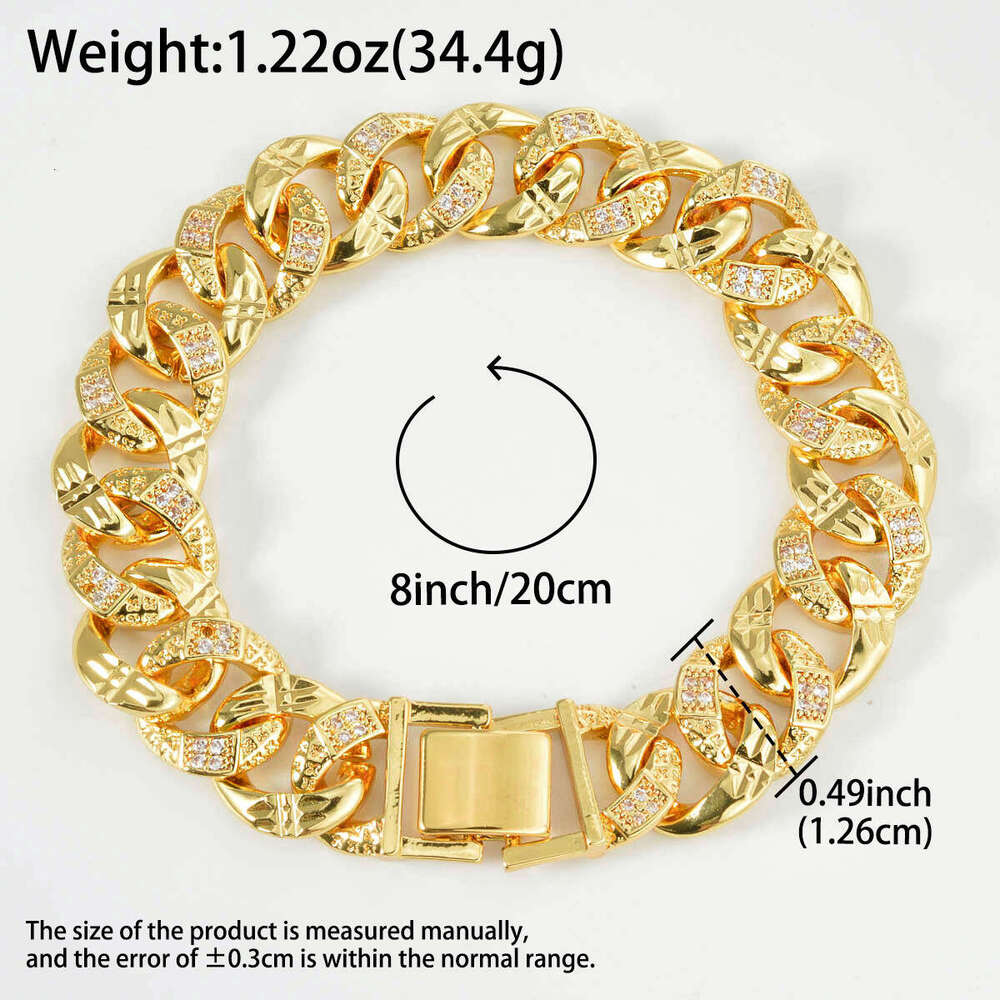 Manufacturer Export Cross-Border European and American High-Quality Flat Chain Inlaid with Diamonds Hip-Hop Cuban Necklace Rhinestone Bracelet Wholesa