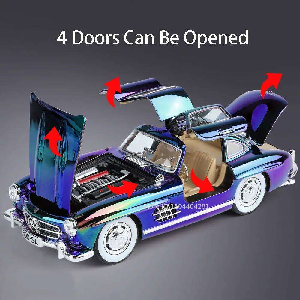 1:24 300SL 500K Alloy Vintage Car Miniature Model Toys Diecast Metal Cars Sound Light Pull Back Doors Opened Vehices Collection Z260306